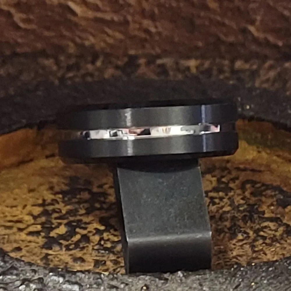 Personalized Engraved Men's Real Black Silver Groove Tungsten Wedding Ring